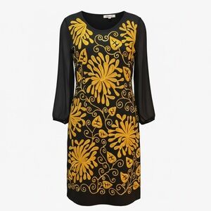 Almatrichi Madrid Spain Black & Gold Embroidered Dress Size 42 (US 10/12)